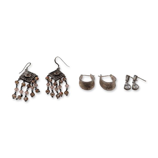 Three Pairs Sterling Silver and Beaded Earrings
