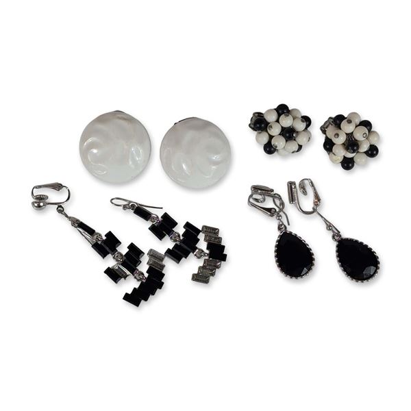 4 pair Collection of Vintage Black and White Earrings