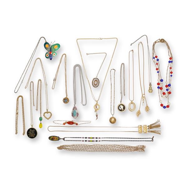 Gold and Silver-Tone Mixed Costume Jewelry Necklace and Pendant Collection, 20 Pieces