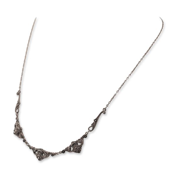 Sterling Silver and Marcasite Scrolling Filigree Style Necklace