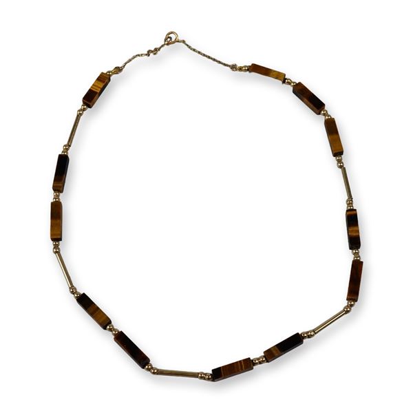 Tiger's Eye Block and 14K Gold Link Necklace