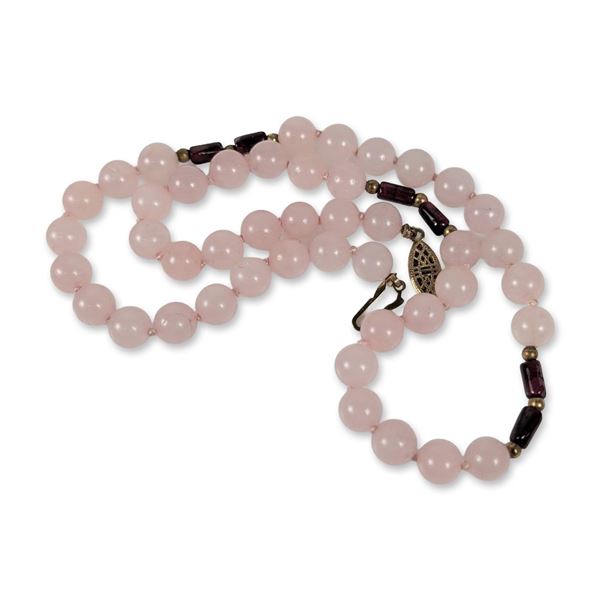 14K Gold Rose Quartz Necklace