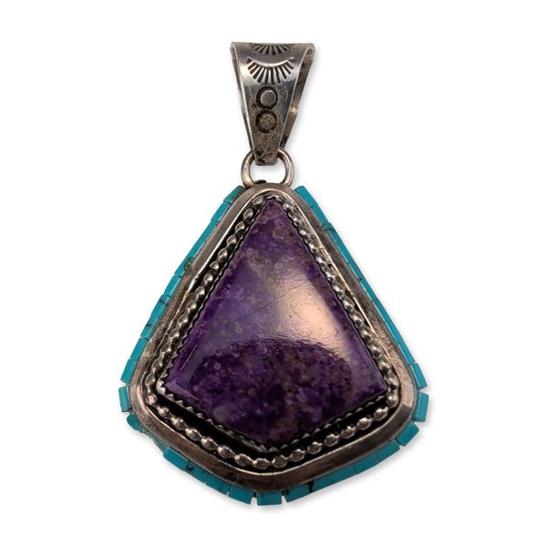 Irv Monte Navajo Sterling Silver Purple Stone and Turquoise Pendant