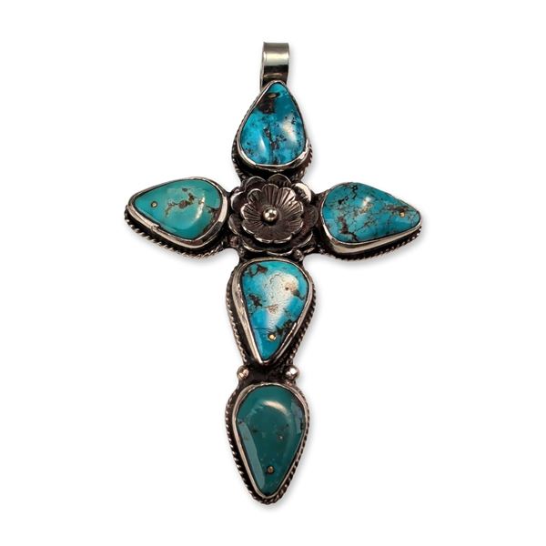 Southwestern Style Silver Toned Brass Cross Pendant