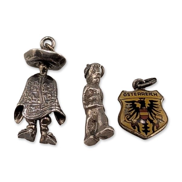 Trio of Vintage Silver Souvenir Charms