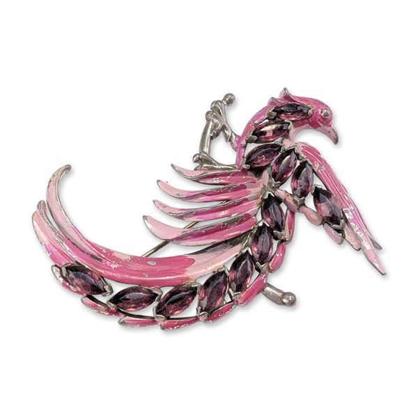 Chanel Novelty Company Pink Enamel Phoenix Bird Brooch