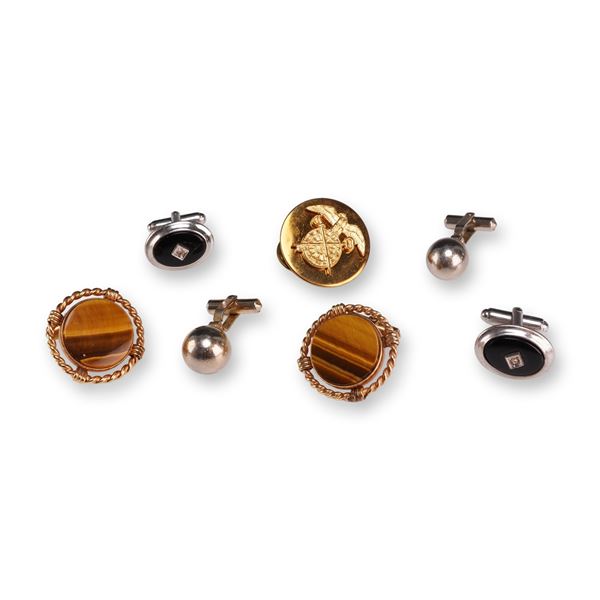 Jewelry Including 3 Pairs of Destino Cufflinks and a Gold-Tone Insignia Pin