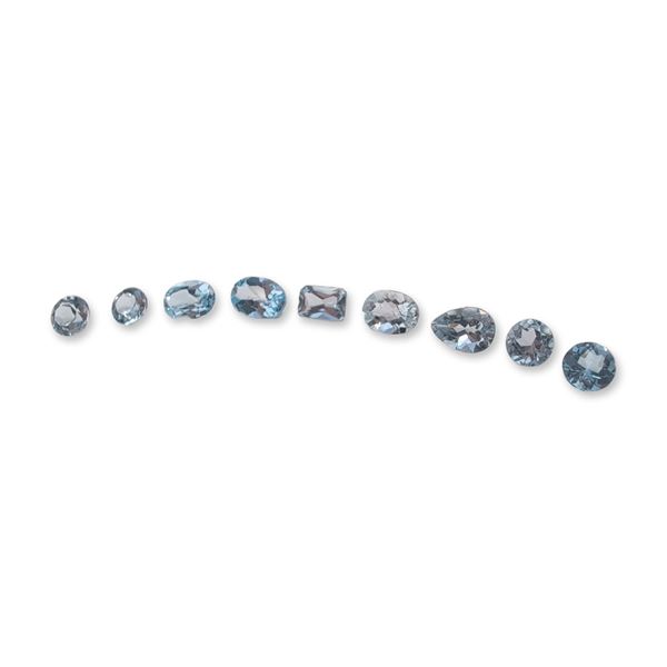 Group of Nine Loose Faceted Blue Gemstones