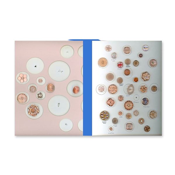 1 PLUS CARD OF ASSORTED WEST GERMAN PINK GLASS BUTTONS