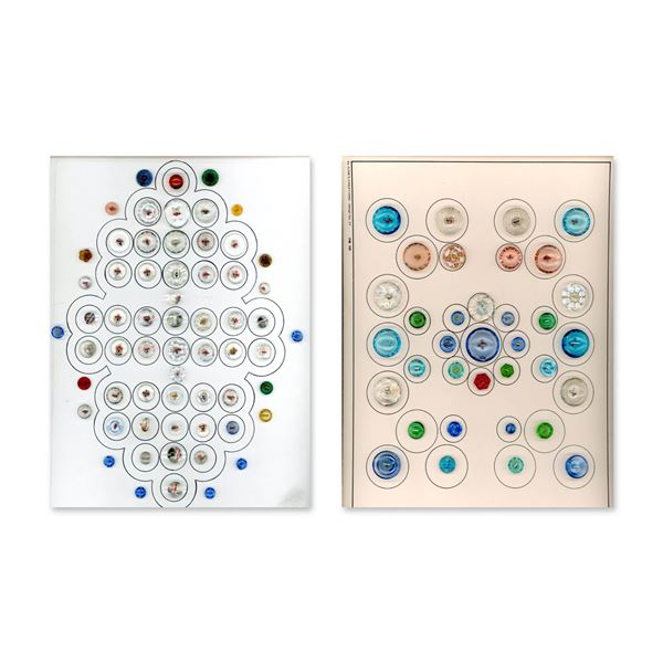 2 CARDS OF ASSORTED CLEAR AND COLORED GLASS BUTTONS