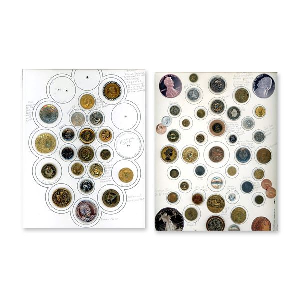 2 CARDS OF COIN AND COIN TYPE BUTTONS