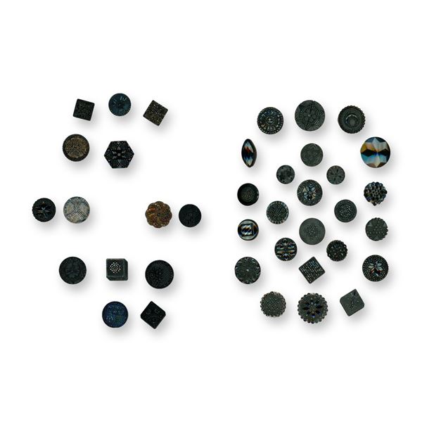 2 CARDS OF DIVISION ONE BLACK GLASS BUTTONS