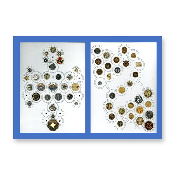 2 CARDS OF DIVISION THREE METALIZED PLASTIC BUTTONS