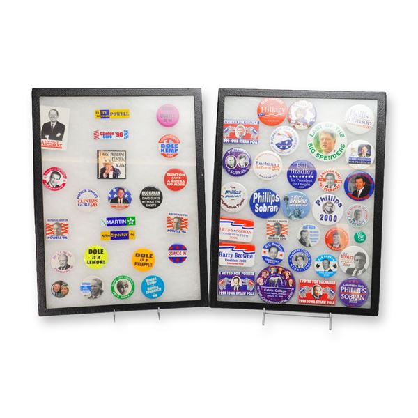 A Collection of United States Presidential Campaign Buttons and Pins in 2 Tray Pin Cases
