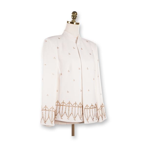 Draper's & Damon's White Evening Jacket w/ Gold Tone Beaded Accents