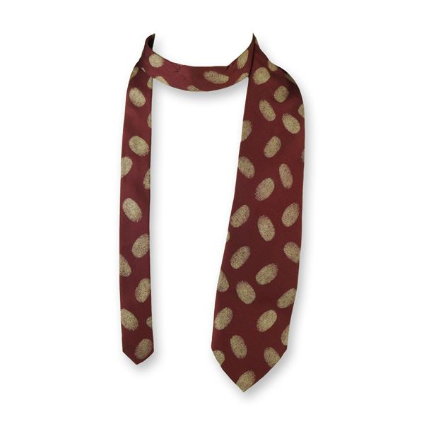 Moschino Silk Necktie, Burgundy with Gold Fingerprints