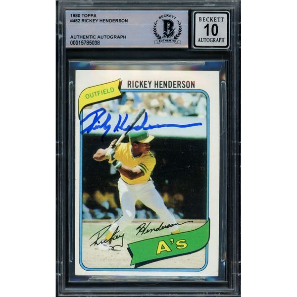 1980 TOPPS RICKEY HENDERSON SIGNED ROOKIE CARD - BECKETT GRADE 10