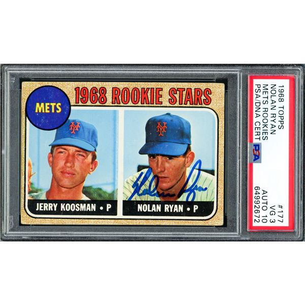 1968 TOPPS NOLAN RYAN METS ROOKIES SIGNED TRADING CARD - PSA GRADE 3/10