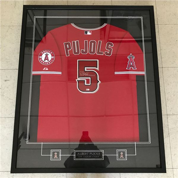 ALBERT PUJOLS SIGNED INSCRIBED AND FRAMED L.A ANGELS JERSEY (MLS COA)