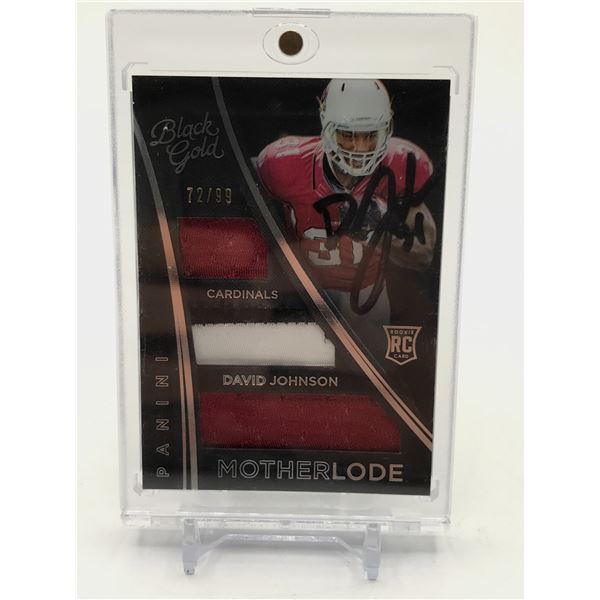 DAVID JOHNSON SIGNED 2015 PANINI BLACK TRIPLE PATCH TRADING CARD 72/99 (JSA COA)