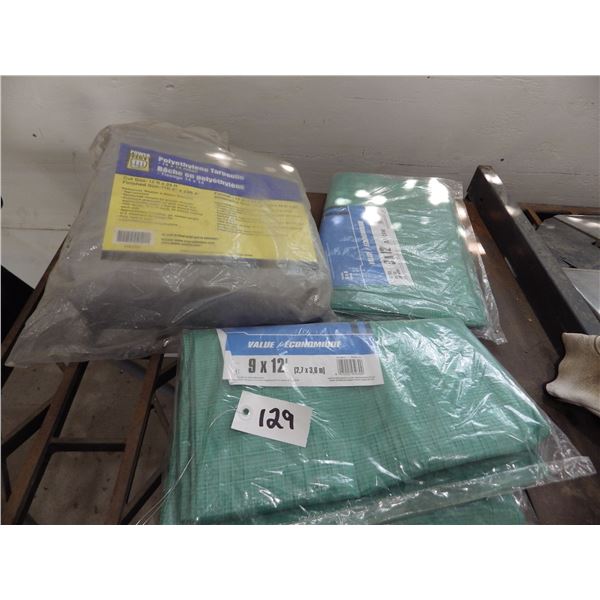 lot of three polyethylene tarps