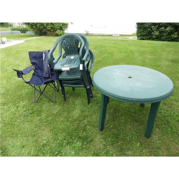 green resin patio table - repaired & resin patio chairs