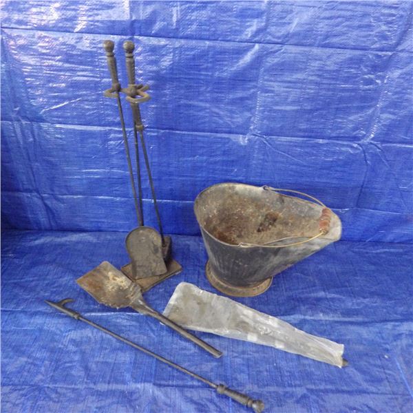fireplace tools and Cole scuttle