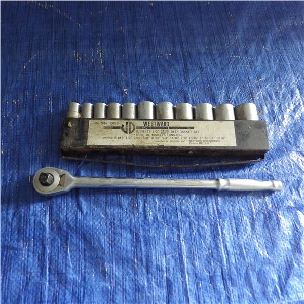Half inch deep socket set with ratchet note one socket cracked