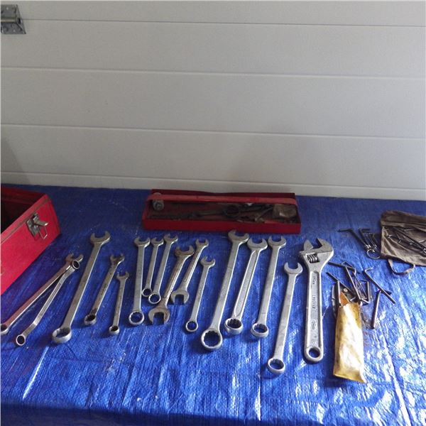 Open and box end wrenches and Allen Keyes etc