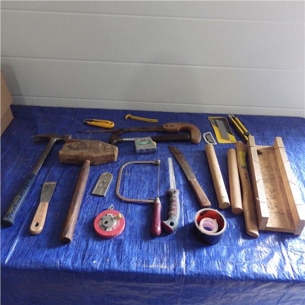 hammers, coping saw. Hammer handles etc