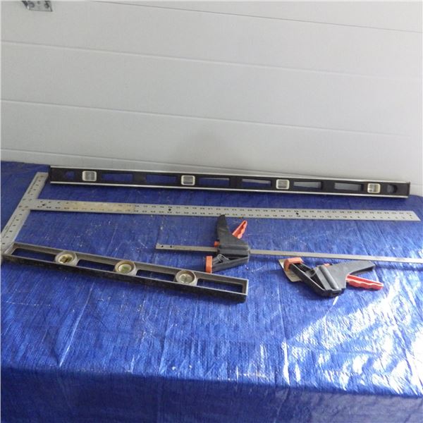 Levels , T square , broken clamp with extra end