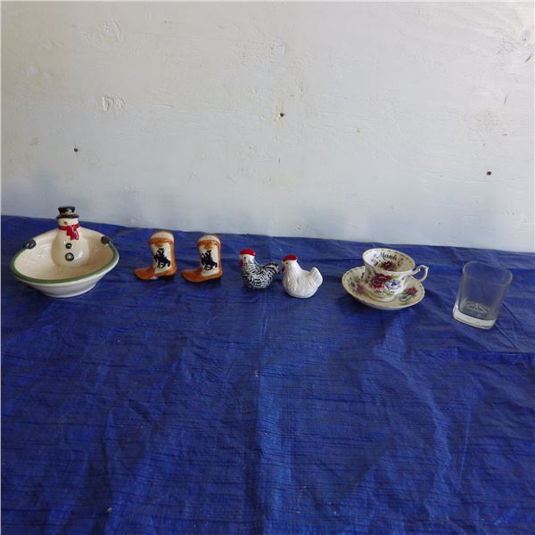 tea cup and salt & pepper shakers etc