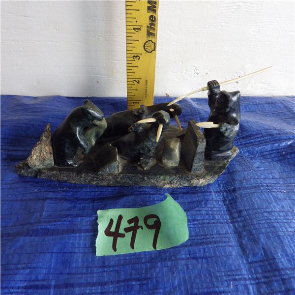 Vintage Canadian Eskimo Inuit carved Stone Group -- NO SHIPPING TO USA