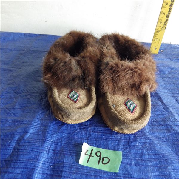 Leather style beaded moccasins marked size 9