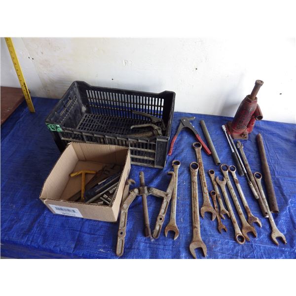 Grease gun, Hydraulic bottle Jack and various wrenches