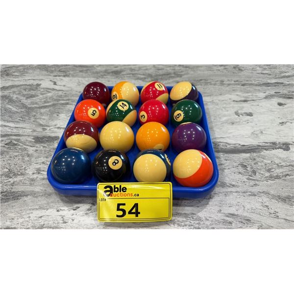 ONE SET OF BILLIARDS BALLS WITH STORAGE HOLDER
