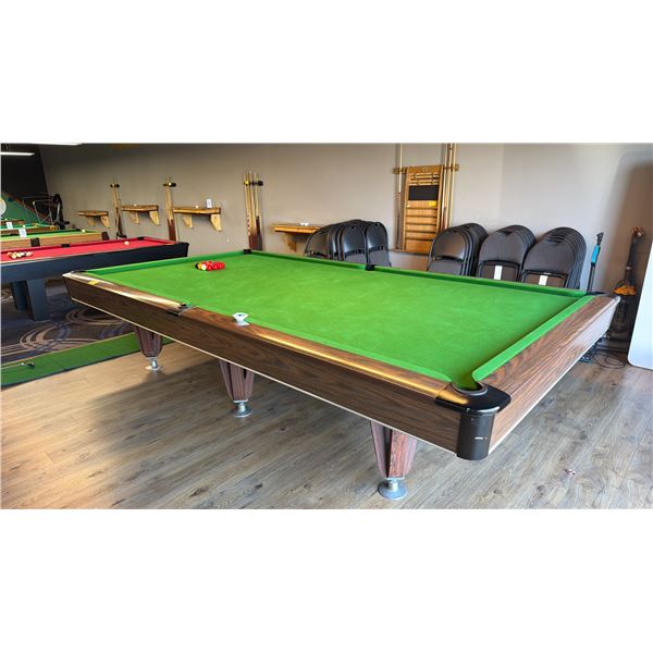 NATIONAL SNOOKER TABLE WITH SNOOKER BALLS -SLATE WITH GREEN FELT APPROX. 12.83FT X 7FT