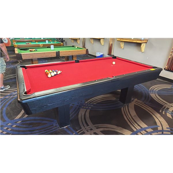DUFFERIN GAMES BILLIARDS TABLE WITH BALLS - SLATE WITH RED FELT APPROX. 8FT X 4 1/2FT