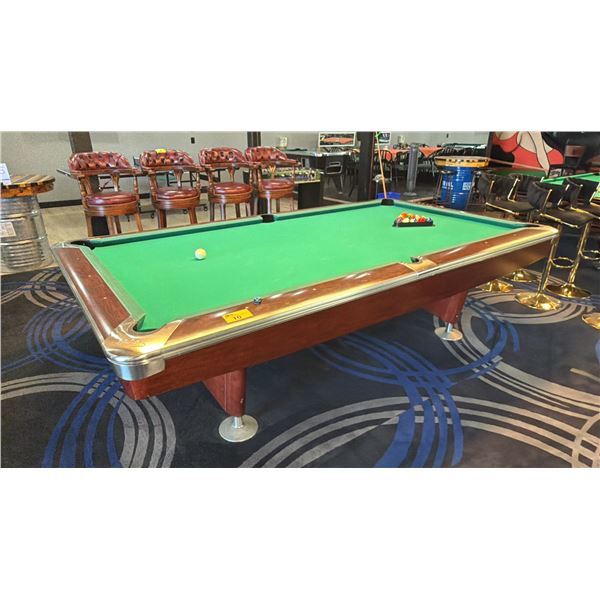 AUTHENTIC BRUNSWICK BILLIARDS TABLE WITH BALLS - SLATE WITH GREEN FELT APPROX. 5 1/2FT X 9 1/4FT