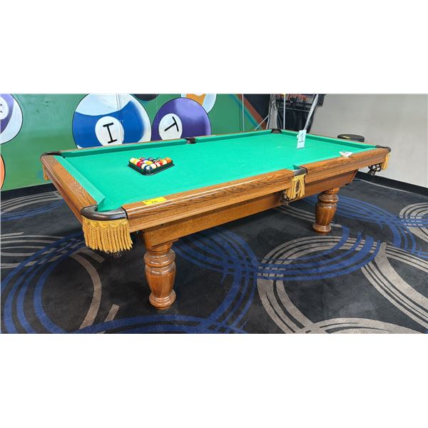 DUFFERIN BILLIARDS TABLE WITH BALLS - SLATE WITH GREEN FELT APPROX. 8 1/2FT X 4 1/2FT