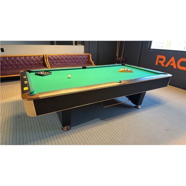 BLACK CROWN BILLIARDS TABLE WITH BALLS - SLATE WITH GREEN FELT APPROX. 9 1/2FT X 5 1/4FT