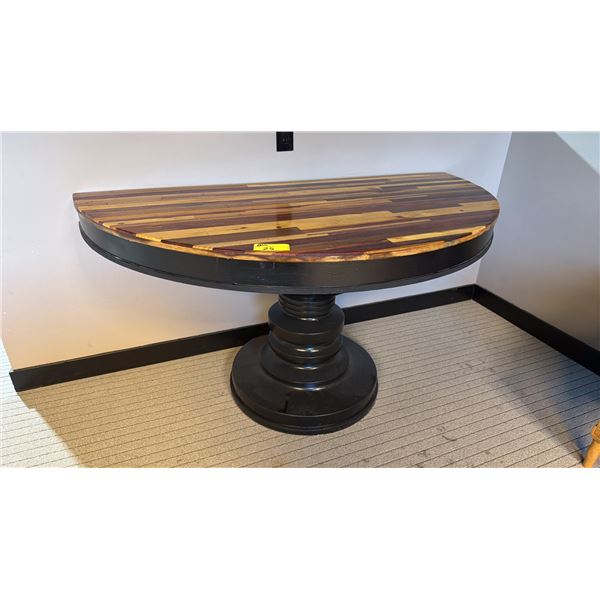 LARGE WOODEN D-SHAPED SINGLE PEDESTAL TABLE - APPROX.6FT X 3FT X 2 3/4FT HIGH