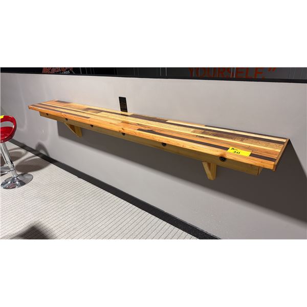 WOODEN WALL MOUNT SHELF - APPROX. 8FT X 1FT