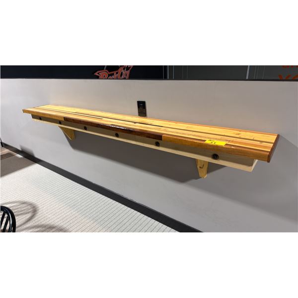 WOODEN WALL MOUNT SHELF - APPROX. 8FT X 1FT