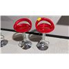 Image 1 : PAIR OF CHROME & RED ADJUSTABLE HEIGHT BAR STOOLS