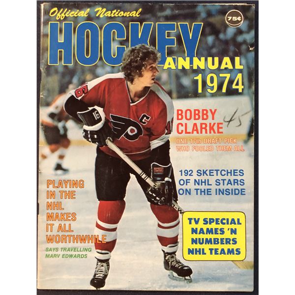 1974-75 NHL HOCKEY OFFICIAL ANNUAL - BOBBY CLARKE (HOF) COVER