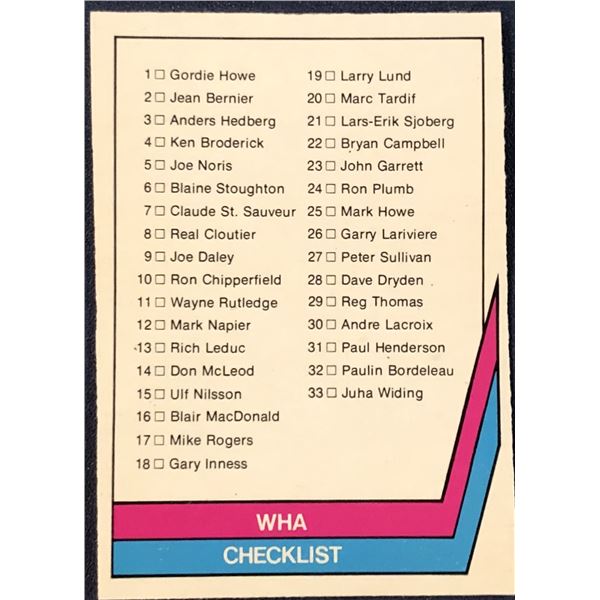 1977-78 O-PEE-CHEE WHA HOCKEY CHECKLIST