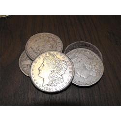 Lot of 5 Morgan Silver Dollars