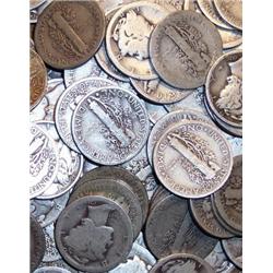 Lot of 100 Mercury Dimes- Circulated