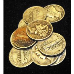 Lot of 10 Circulated Mercury Dimes-